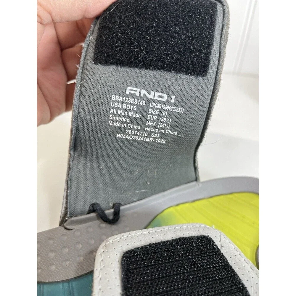 AND1 Boys Size 6 Strider Slide Adjustable Strap‎ Sandal Shoes Gel • Grey &Lime